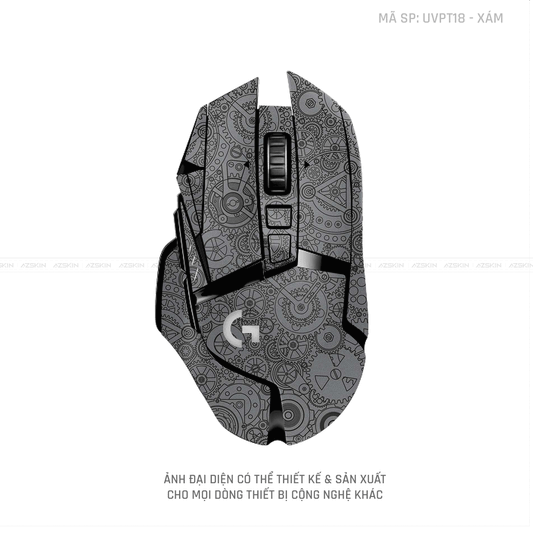 Skin Dán Chuột Logitech Vân Nổi Hình Động Cơ Xám | UVPT18