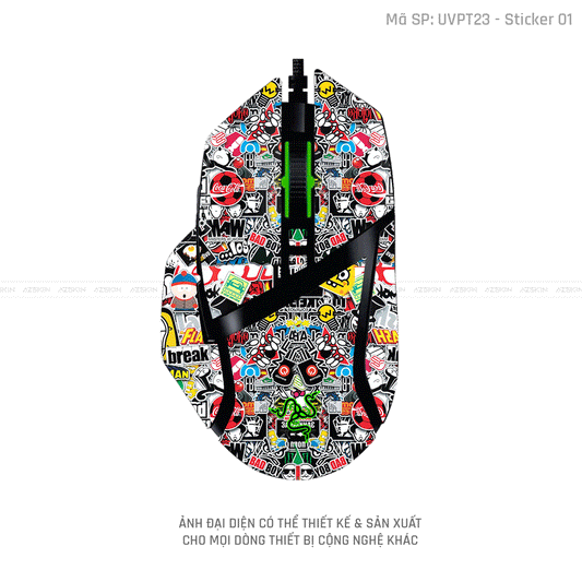 Skin Dán Chuột Razer Vân Nổi Hình Sticker-01 | UVPT22