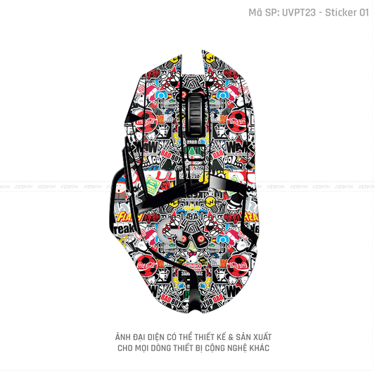 Skin Dán Chuột Logitech Vân Nổi Hình Sticker-01 | UVPT23