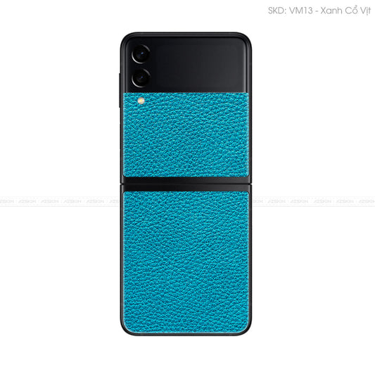 Miếng Dán Da Samsung Z Flip 4 Vân Mil Xanh Cổ Vịt | VM13
