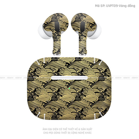 Dán Skin Tai Nghe Airpod Pro/ Pro 2 Pattern Wave Vàng Đồng | UVPT09