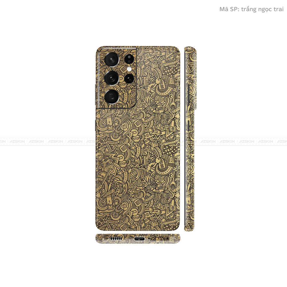 Dán Skin Galaxy S21 Series Vân Pattern Cartoon Vàng Đồng | UVPT12