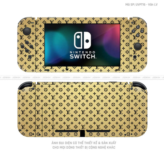 Dán Skin Máy Chơi Game Nintendo Switch Vân Pattern LV Vàng Đồng | UVPT16