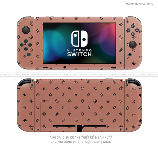 Dán Skin Máy Chơi Game Nintendo Switch Vân ICON Vàng Hồng | UVPT04