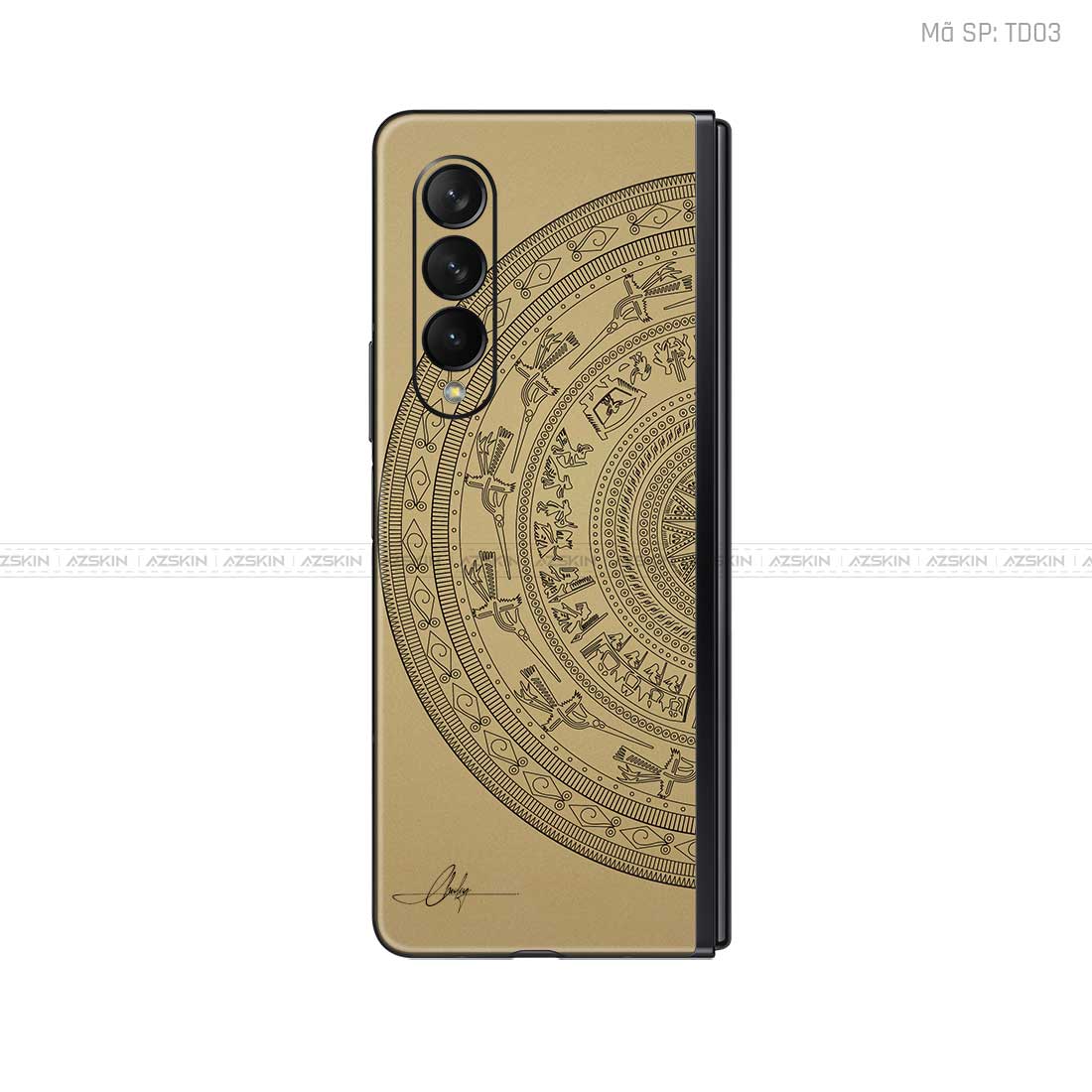 Dán Skin Galaxy Z Fold3 Vân Nổi Trống Đồng Vàng | TD03
