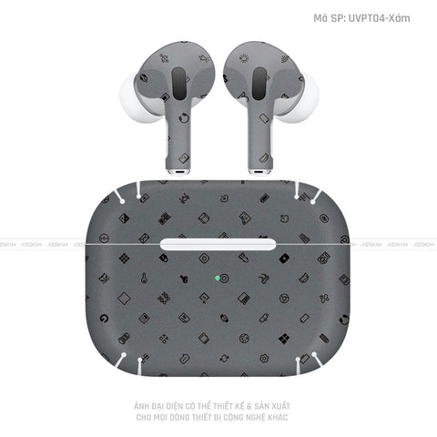 Dán Skin Tai Nghe Airpod Pro/ Pro 2 Vân ICON Xám | UVPT04