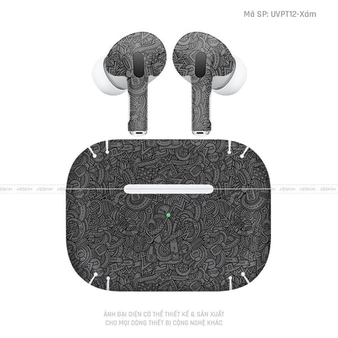 Dán Skin Tai Nghe Airpod Pro/ Pro 2 Pattern Cartoon Xám | UVPT12