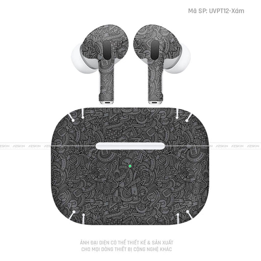 Dán Skin Tai Nghe Airpod 3 Vân Nổi Cartoon Xám | UVPT12