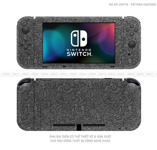 Dán Skin Máy Chơi Game Nintendo Switch Vân Pattern Cartoon Xám | UVPT12