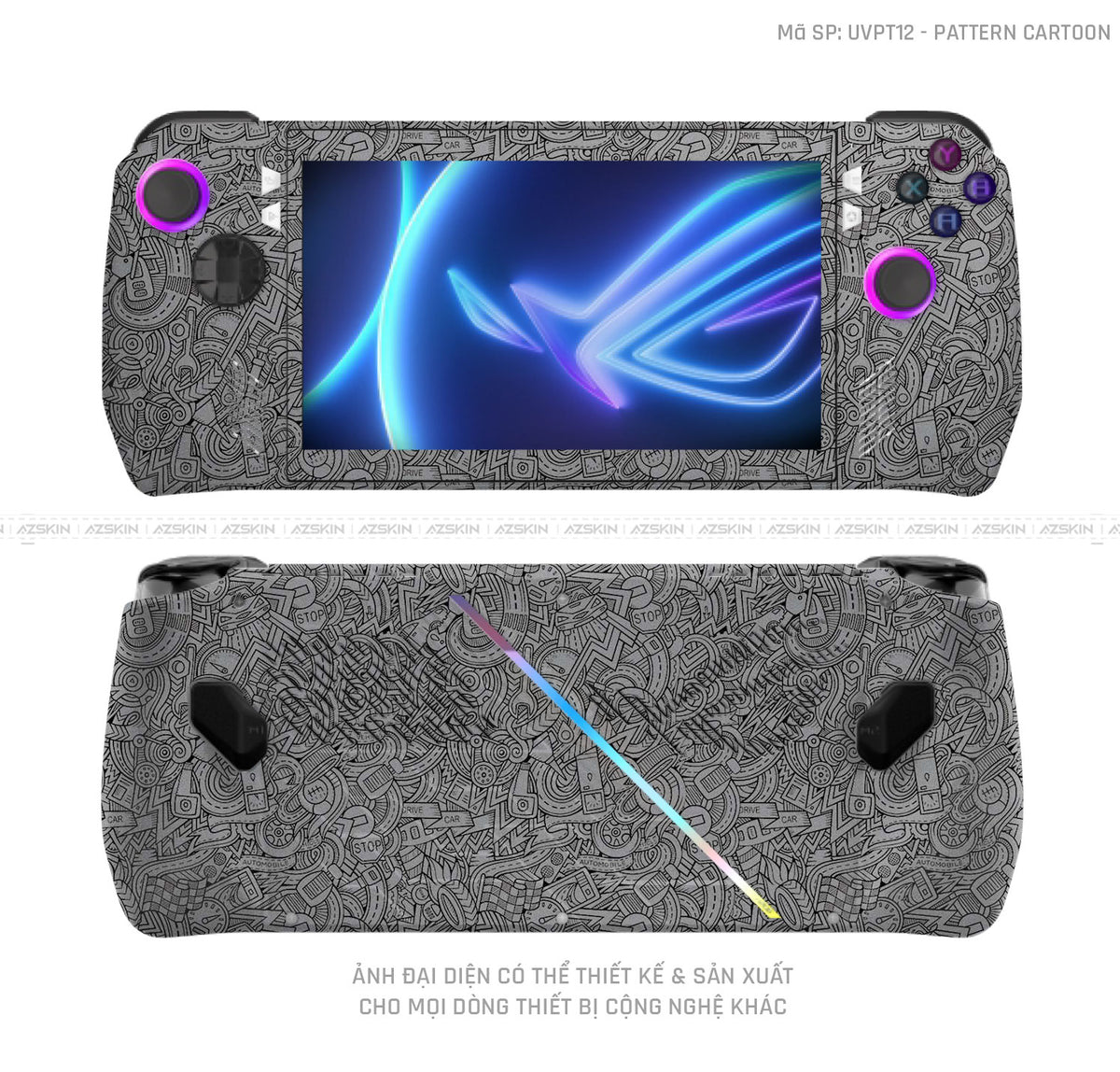 Dán Skin Máy Chơi Game Asus ROG Vân Pattern Cartoon Xám | UVPT12