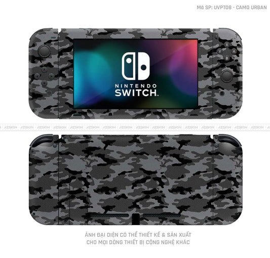 Dán Skin Máy Chơi Game Nintendo Switch Vân Camo Digital Xám | UVPT08