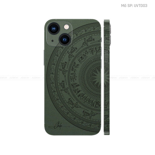 Dán Skin IPhone 14 Series Vân Trống Đồng Xanh Midnight | UVTD03