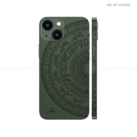 Dán Skin IPhone 14 Series Vân Trống Đồng Xanh Midnight | UVTD03