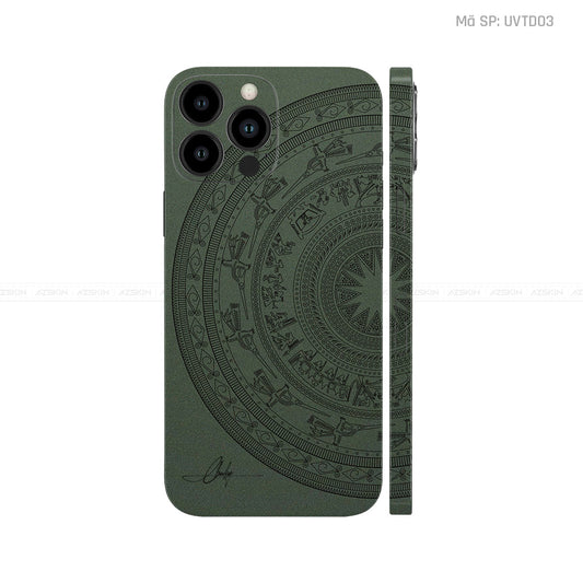 Dán Skin IPhone 14 Series Vân Trống Đồng Xanh Midnight | UVTD03