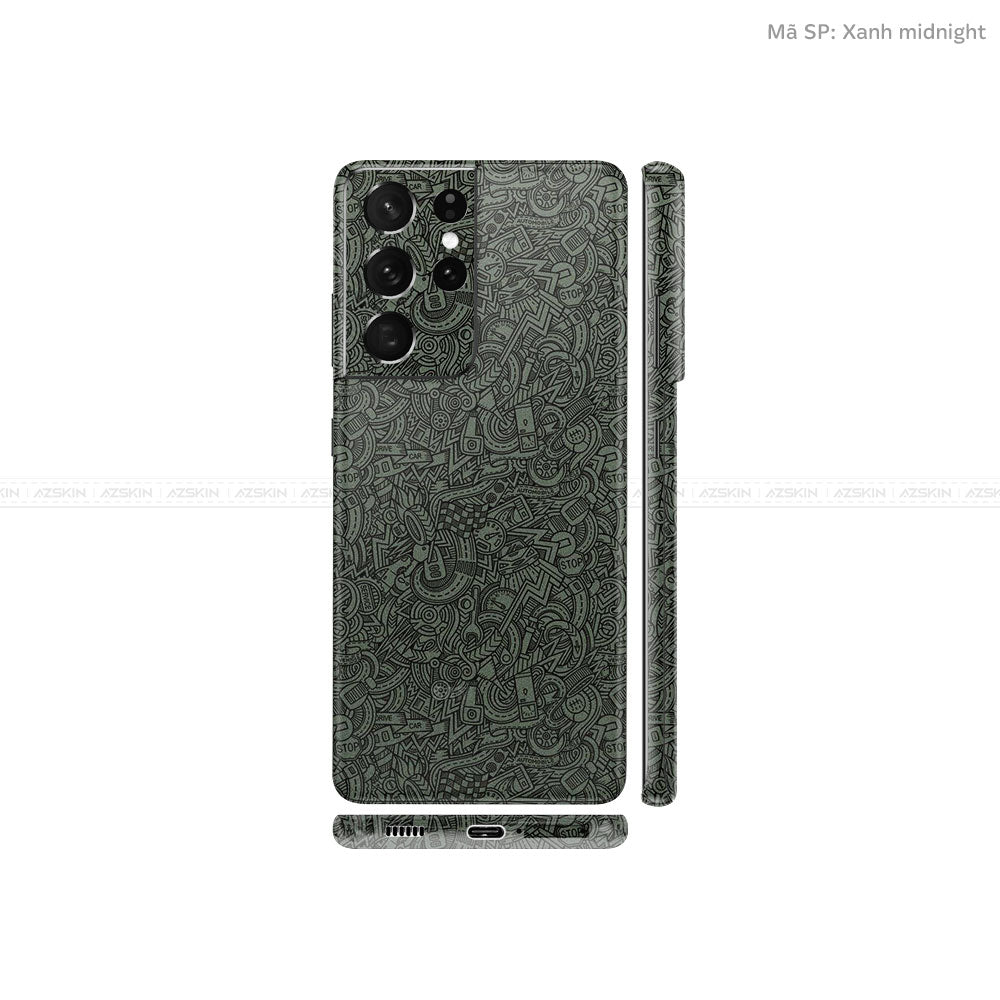 Dán Skin Galaxy S21 Series Vân Pattern Cartoon Xanh | UVPT12