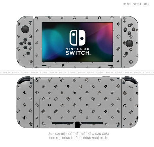 Dán Skin Máy Chơi Game Nintendo Switch Vân ICON Bạc | UVPT04