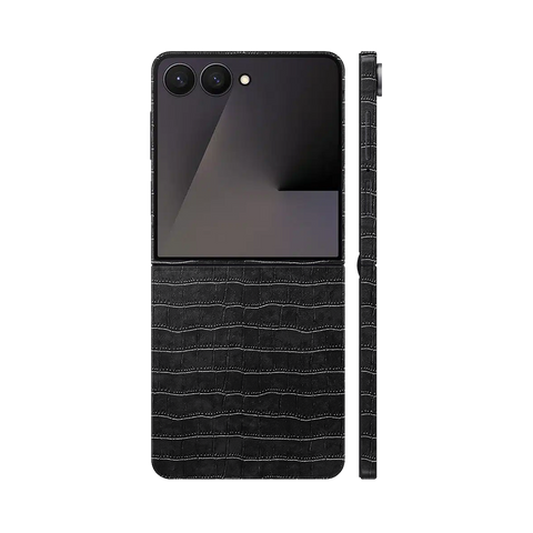 Miếng Dán Da Samsung Z Flip 7 Vân Cá Sấu Đen