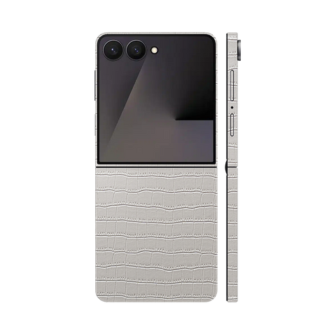 Miếng Dán Da Samsung Z Flip 7 Vân Cá Sấu Trắng