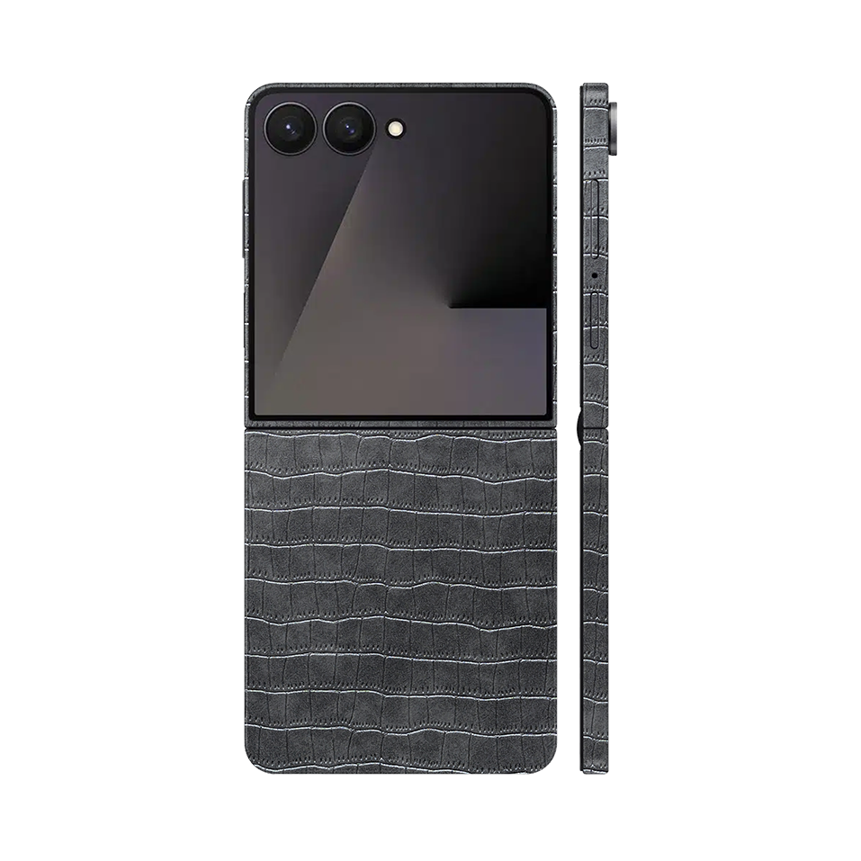 Miếng Dán Da Samsung Z Flip 7 Vân Cá Sấu Xám Đậm