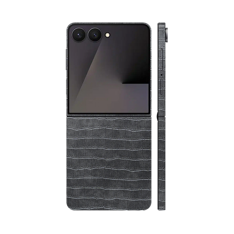 Miếng Dán Da Samsung Z Flip 7 Vân Cá Sấu Xám Đậm