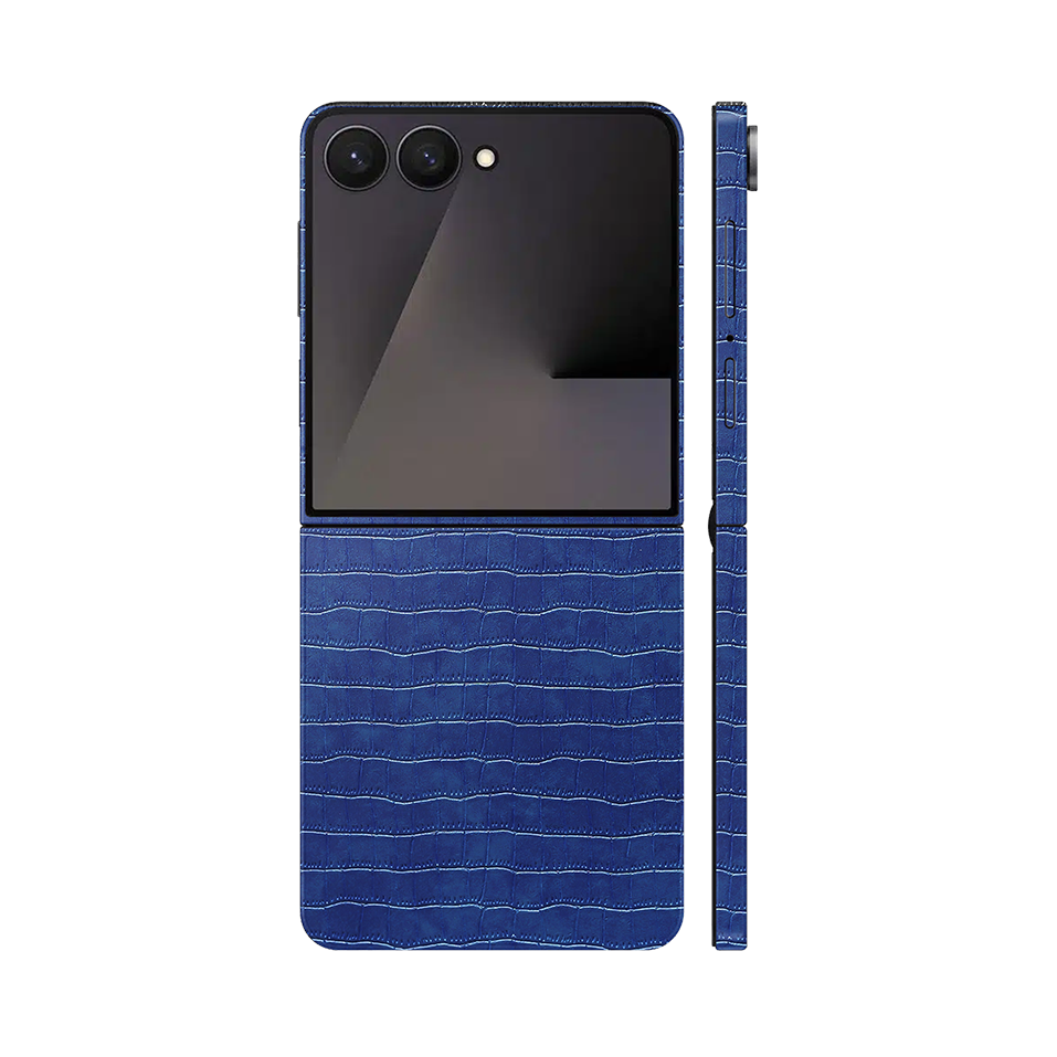 Miếng Dán Da Samsung Z Flip 7 Vân Cá Sấu Xanh Navy