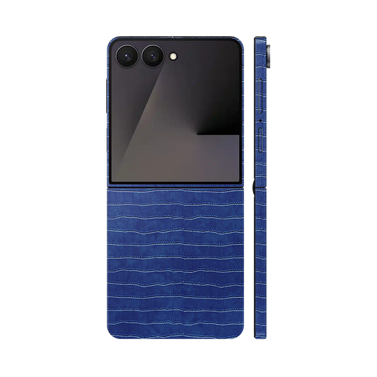Miếng Dán Da Samsung Z Flip 7 Vân Cá Sấu Xanh Navy