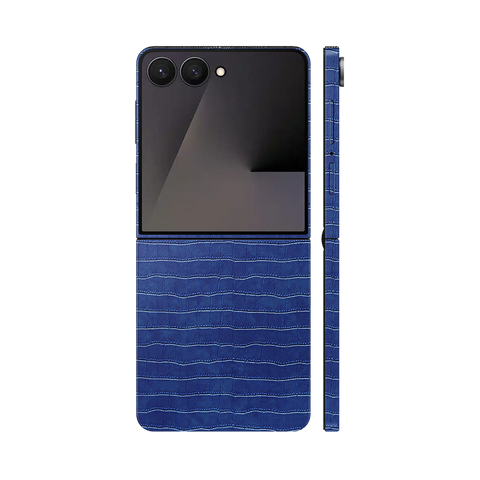 Miếng Dán Da Samsung Z Flip 7 Vân Cá Sấu Xanh Navy