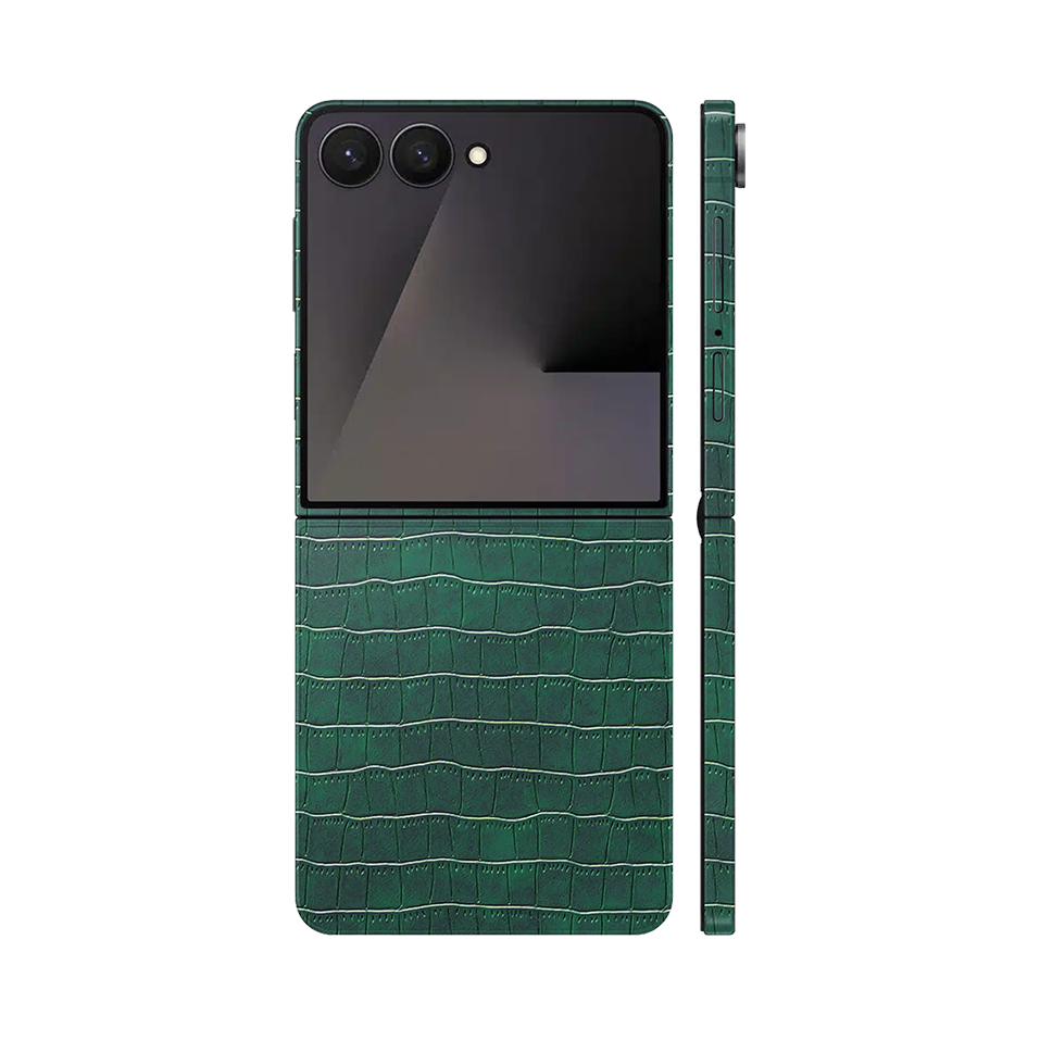 Miếng Dán Da Samsung Z Flip 7 Vân Cá Sấu Xanh Rêu