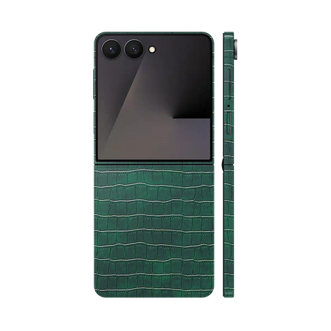 Miếng Dán Da Samsung Z Flip 7 Vân Cá Sấu Xanh Rêu