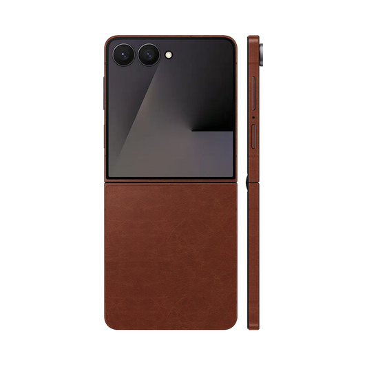 Miếng Dán Da Samsung Z Flip 7 Vân Nappa Nâu Cafe