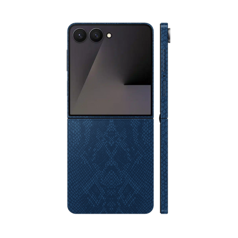Miếng Dán Da Samsung Z Flip 7 Vân Rắn Xanh Navy
