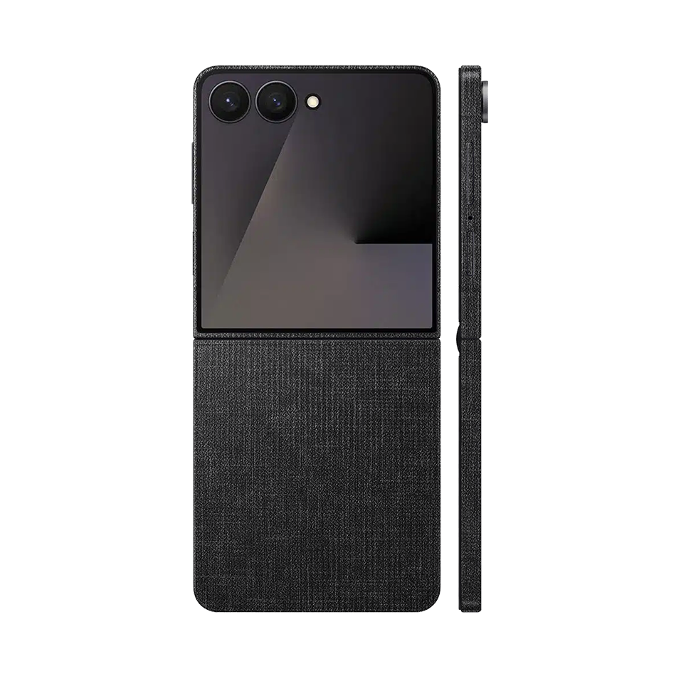 Miếng Dán Da Samsung Z Flip 7 Vân Vải Ghi Tối