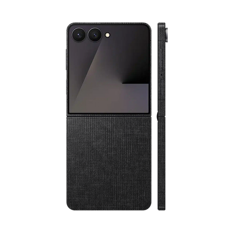 Miếng Dán Da Samsung Z Flip 7 Vân Vải Ghi Tối
