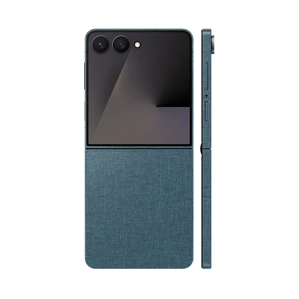 Miếng Dán Da Samsung Z Flip 7 Vân Vải Xanh Cổ Vịt