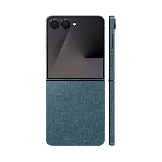 Miếng Dán Da Samsung Z Flip 7 Vân Vải Xanh Cổ Vịt