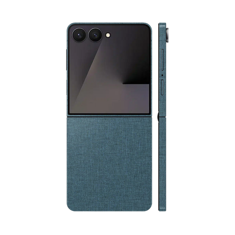 Miếng Dán Da Samsung Z Flip 7 Vân Vải Xanh Cổ Vịt