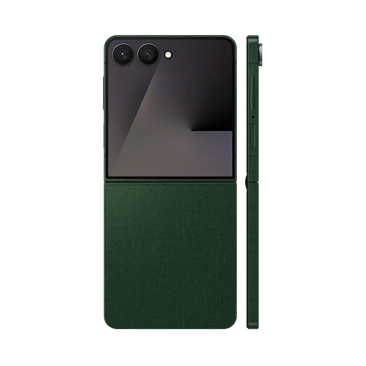 Miếng Dán Da Samsung Z Flip 7 Vân Vải Xanh Lá