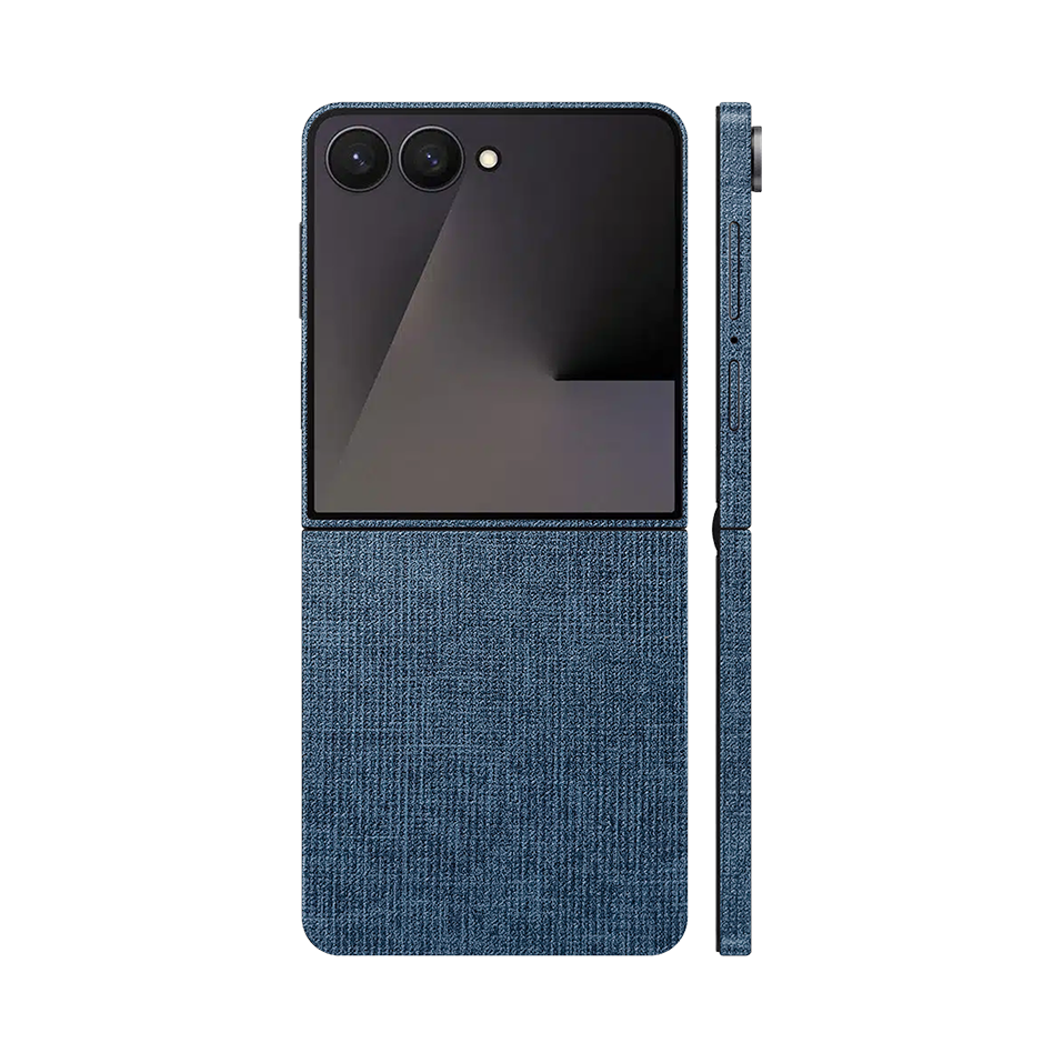 Miếng Dán Da Samsung Z Flip 7 Vân Vải Xanh Navy