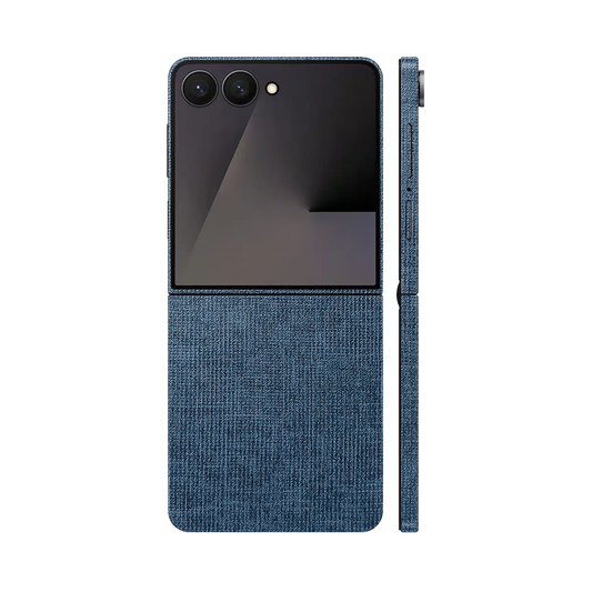 Miếng Dán Da Samsung Z Flip 7 Vân Vải Xanh Navy