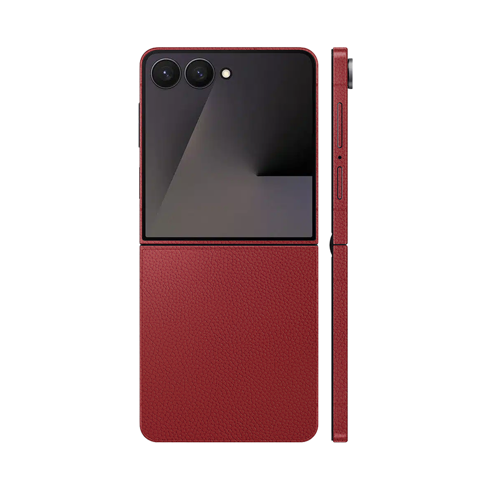 Miếng Dán Da Samsung Z Flip 7 Vân Mil Đỏ Đậm