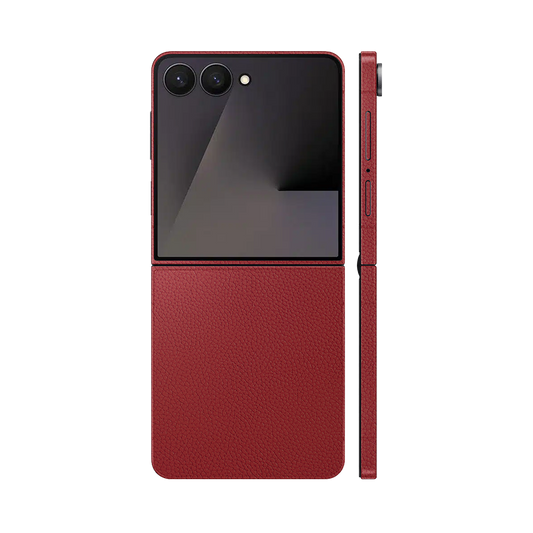 Miếng Dán Da Samsung Z Flip 7 Vân Mil Đỏ Đậm