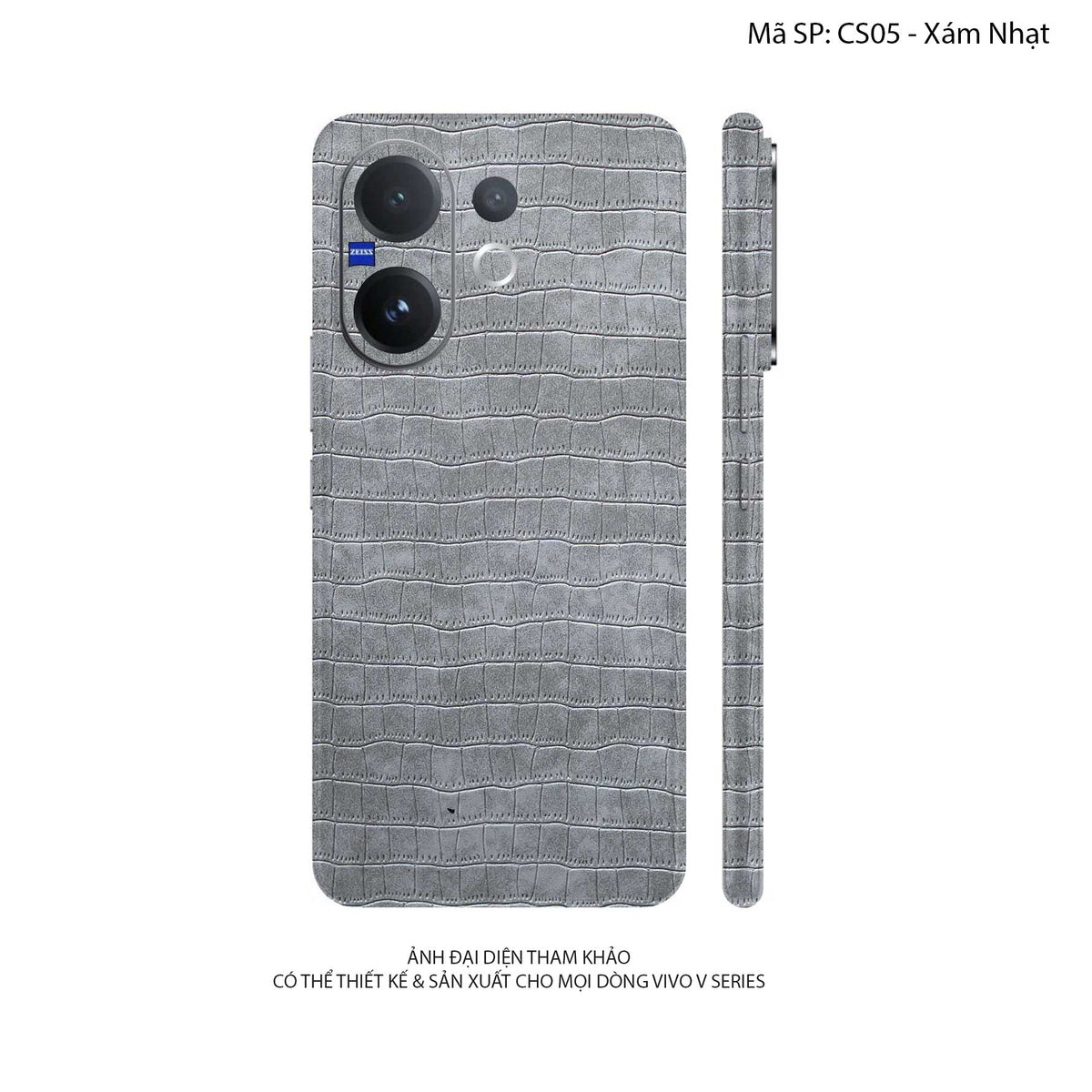 Miếng Dán Da Vivo V60 Series Vân Cá Sấu Xám Nhạt | CS05