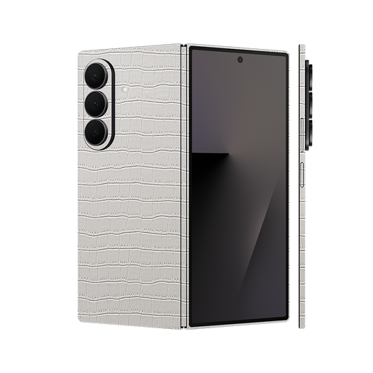 Miếng Dán Da Samsung Z Fold 7 Vân Cá Sấu Trắng