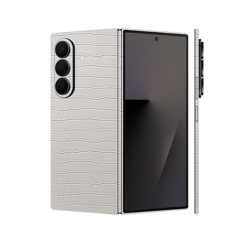 Miếng Dán Da Samsung Z Fold 7 Vân Cá Sấu Trắng