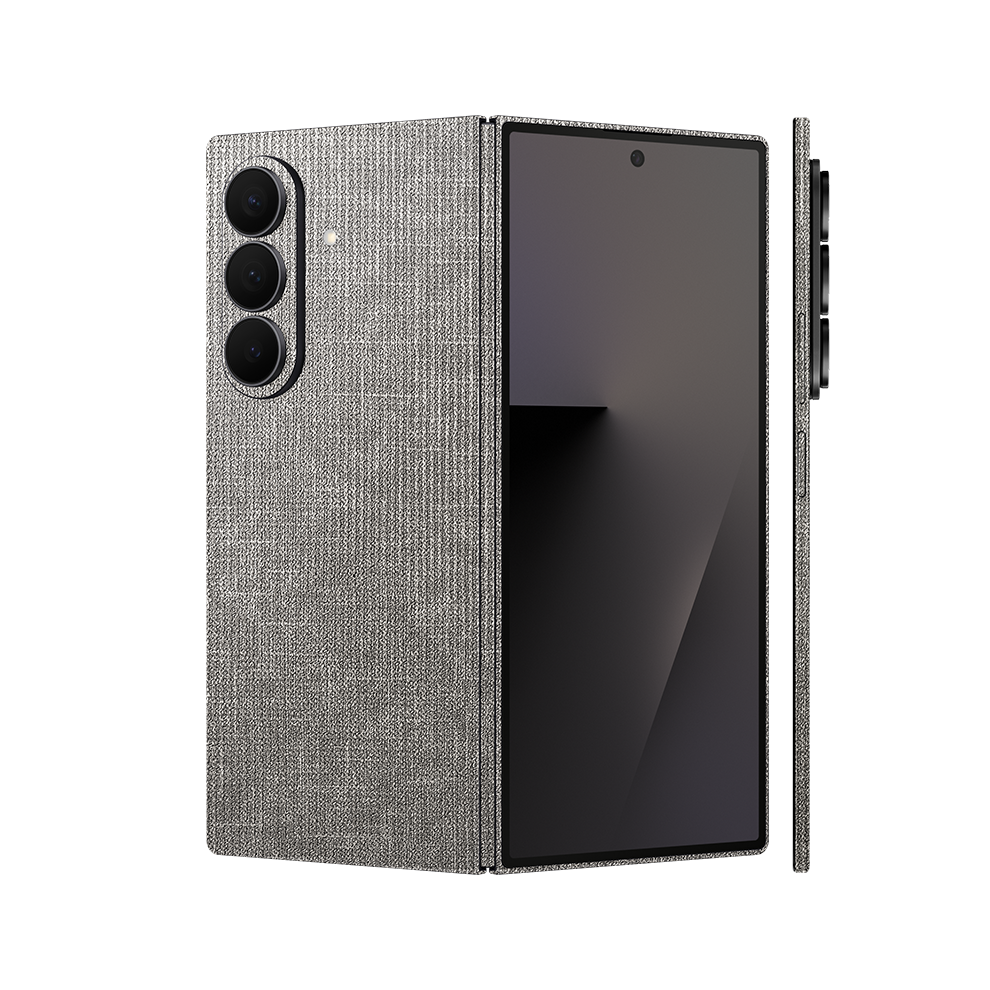 Miếng Dán Da Samsung Z Fold 7 Vân Vải Ghi Xám Sáng