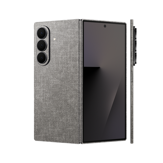 Miếng Dán Da Samsung Z Fold 7 Vân Vải Ghi Xám Sáng