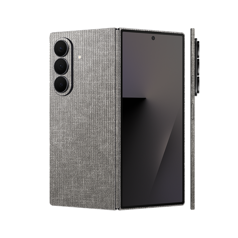 Miếng Dán Da Samsung Z Fold 7 Vân Vải Ghi Xám Sáng