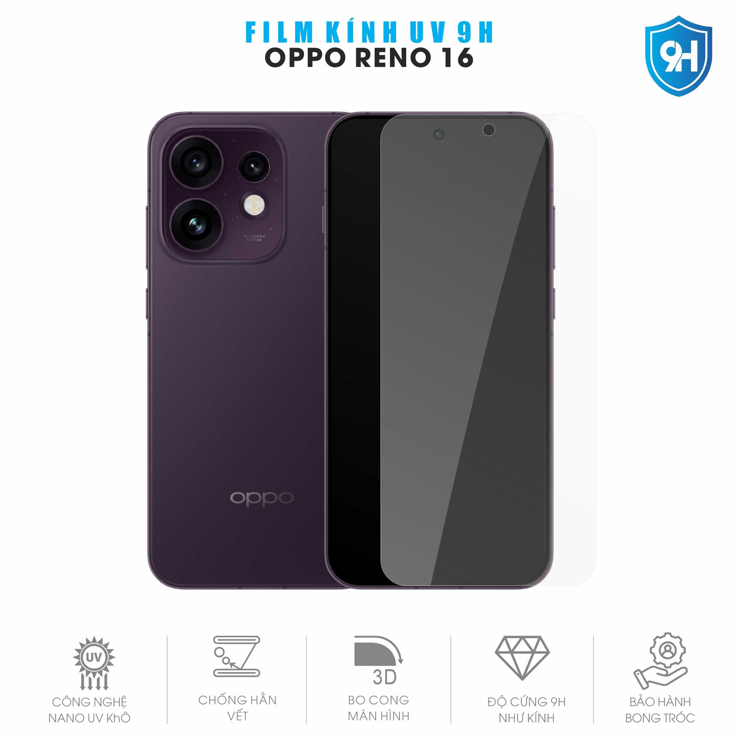 Miếng Dán Kính UV 9H Màn Hình Oppo Reno16