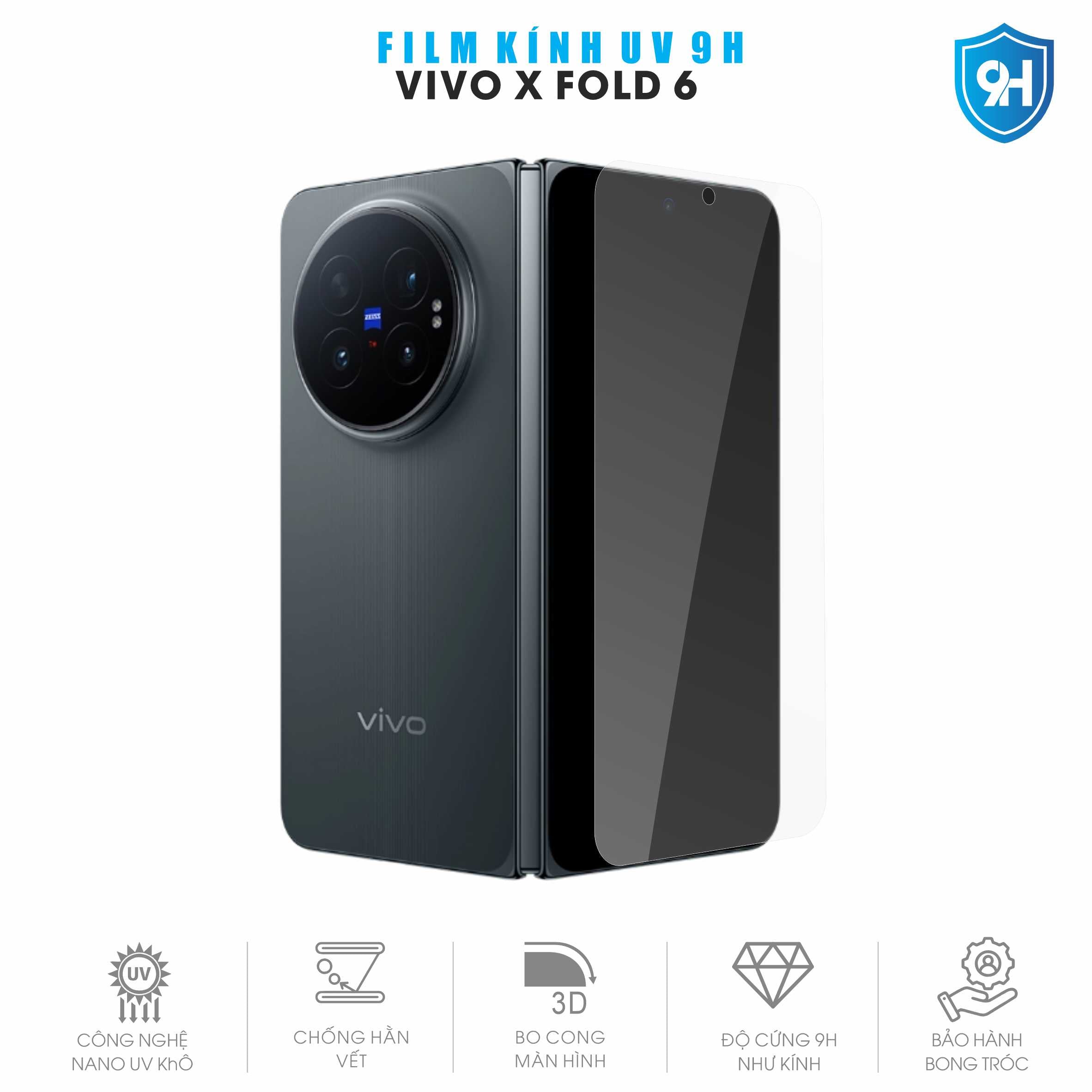 Miếng Dán Kính UV 9H Vivo X Fold 6 Full Màn Hình Ngoài