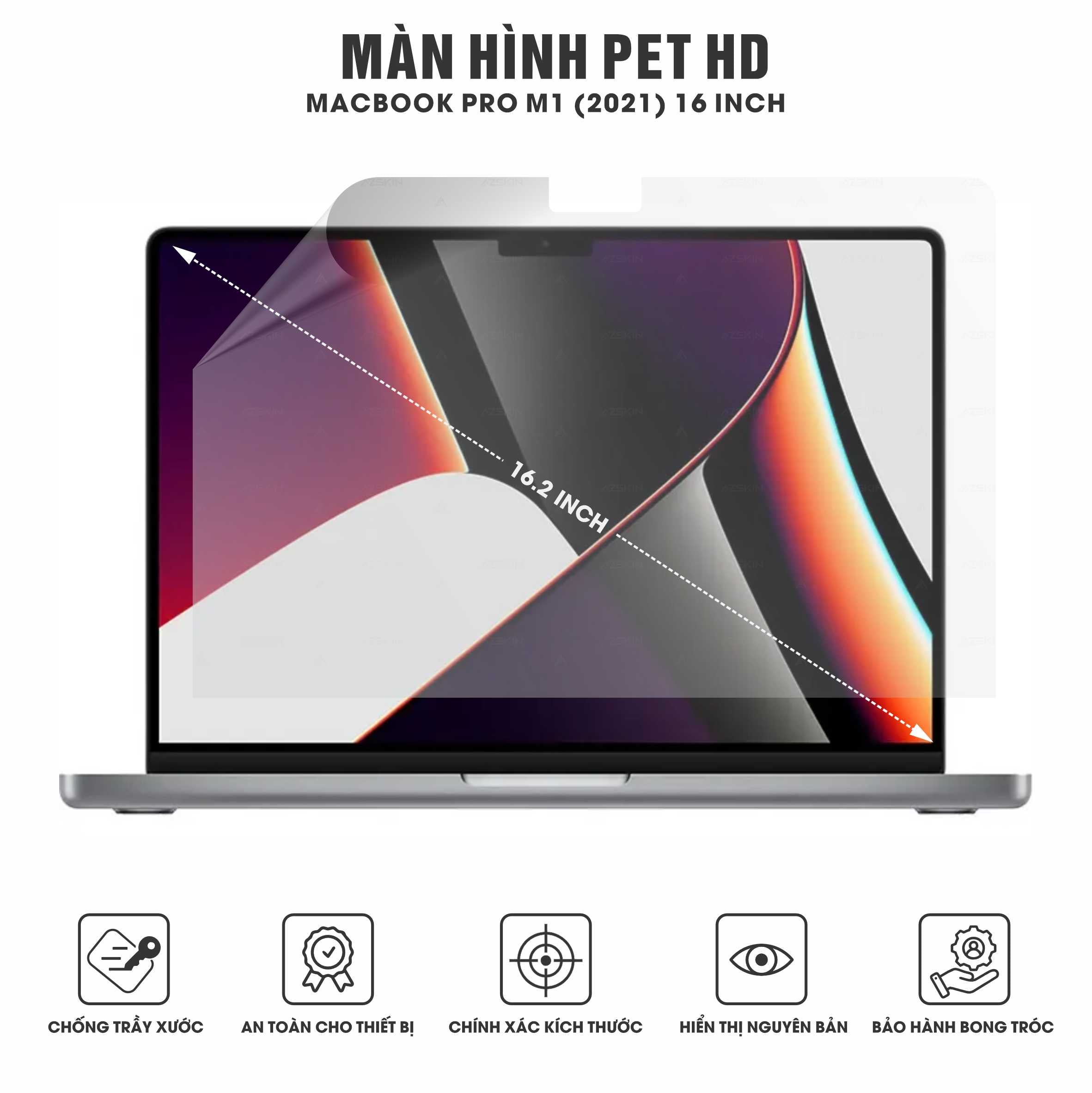 Miếng Dán Màn Hình PET HD Macbook Pro M1 2021 16 inch